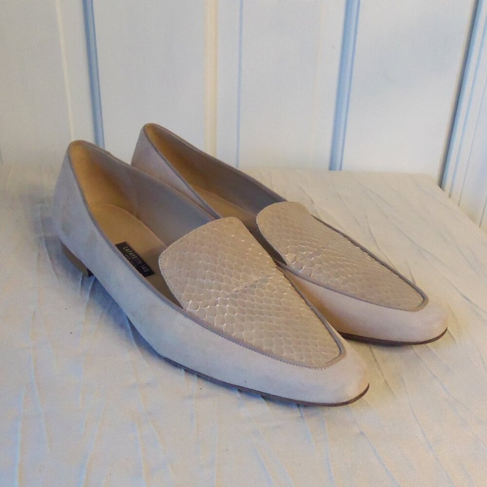 Lafayette 148 Sotto Snake and Suede Flats Ivory sz 40
